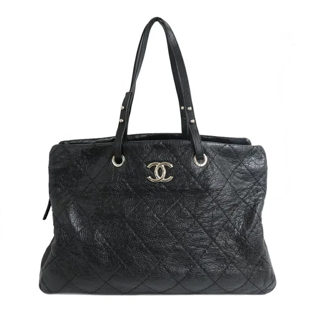 Chanel On The Road Tote Bag CC Logo Black Silver in Black Leather from The Reluxe