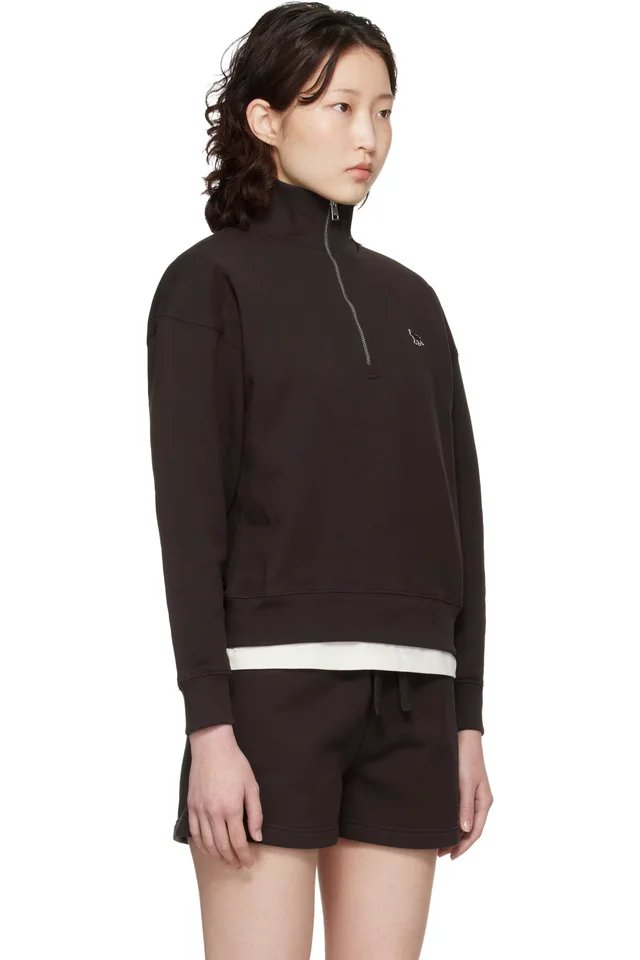 Maison Kitsuné Brown Baby Fox Half Zip Sweatshirt, photo 2 of 4 from SSENSE