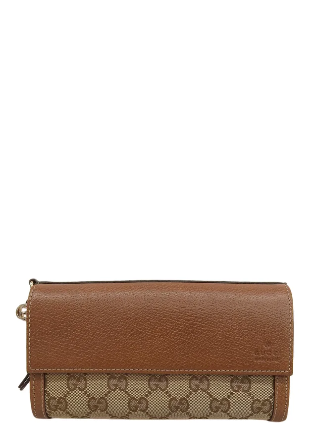 Gucci Canvas GG Pattern Logo Charm Long Wallet Beige/Brown in Brown Canvas from VINTAGE QOO TOKYO