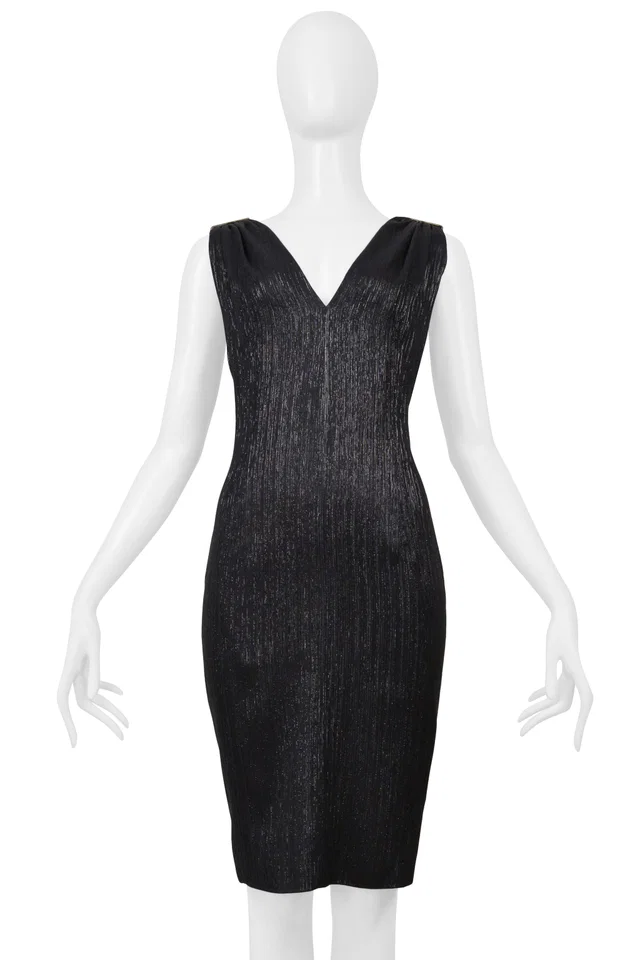 Versace Black Metallic Dress With Hardware 2001 in Black Woven leather from Resurrection Vintage