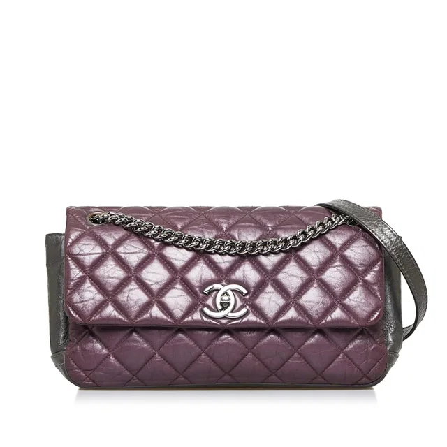 Purple Chanel Glazed Matelasse Portobello Flap Bag in Purple Leather from Designer Revival