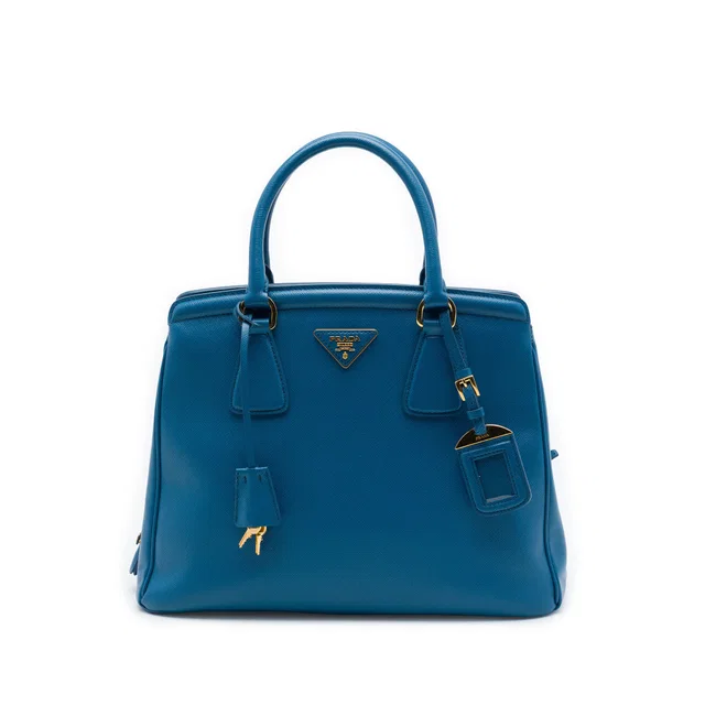 Blue Prada Saffiano Lux Parabole Tote in Blue Saffiano leather from Designer Revival