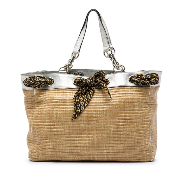 Beige Gucci Large Straw Positano Scarf Tote in Beige Raffia from Designer Revival