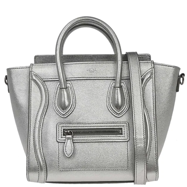 Celine Silver Lambskin Nano Luggage 2way Shoulder Tote Bag in Silver Lambskin from AMORE Vintage Tokyo