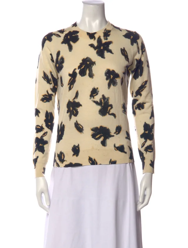 Proenza Schouler Merino Wool Floral Print Sweater in white Wool from The RealReal