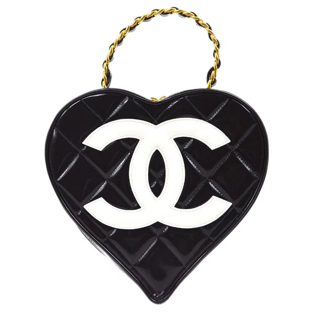 Chanel 1995 Black Patent Leather Heart Top Handle Bag in Black Patent leather from AMORE Vintage Tokyo