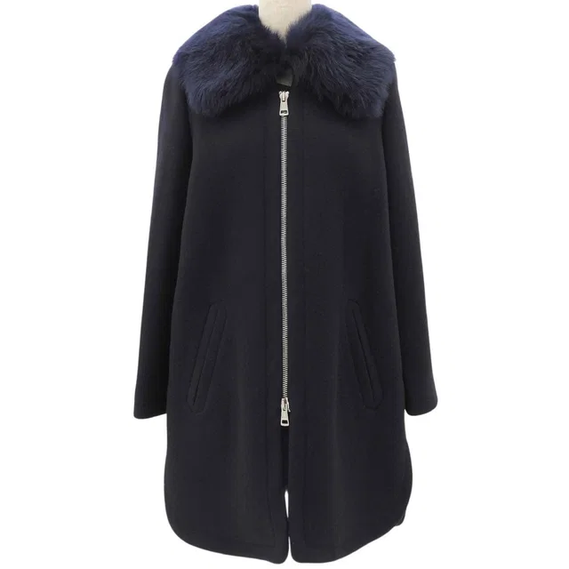 Chloé Fur coat #38 Navy in Navy Wool from VINTAGE QOO TOKYO