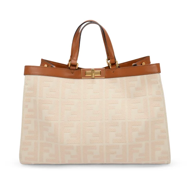 Fendi FF Embroidered Canvas Medium Peekaboo X-Tote in Cream Canvas from Blue Spinach