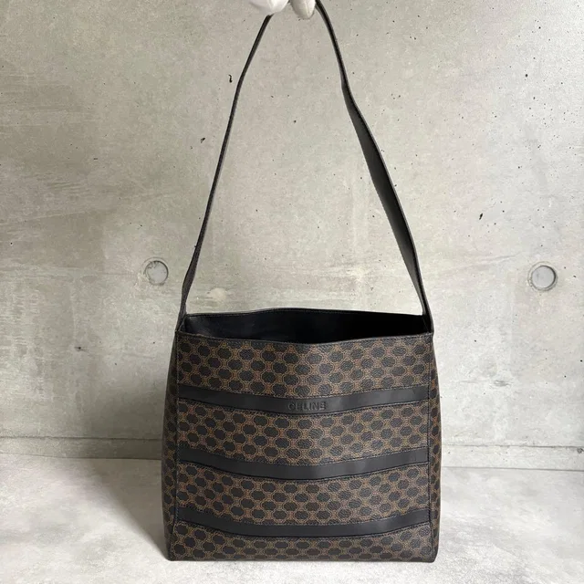 Celine Black Magatum Shoulder Bag Logo in Black Leather from The Reluxe