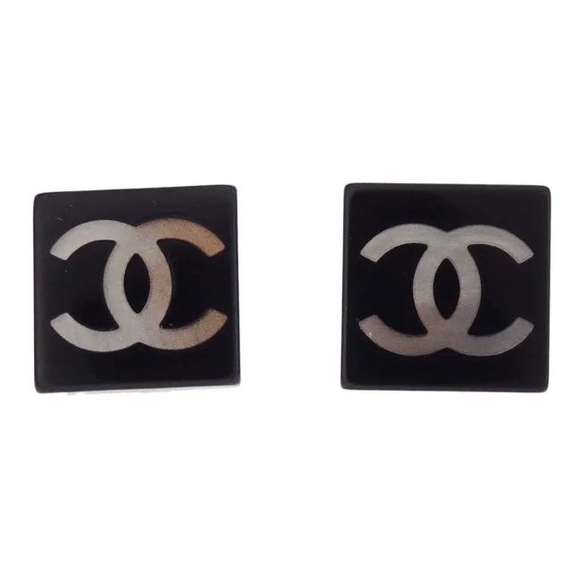 Chanel Square Clip-On Earrings Black Acrylic 03A in Black Resin from AMORE Vintage Tokyo