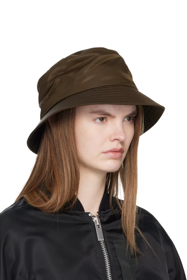 sacai Brown Single Brim Pocket Bucket Hat, photo 2 of 3 from SSENSE