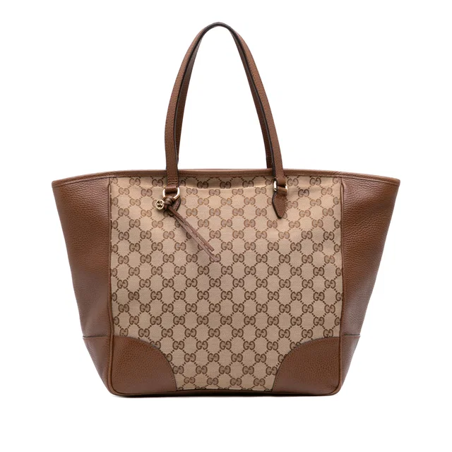 Beige Gucci GG Canvas Bree Zippered Tote in Beige Canvas from Designer Revival