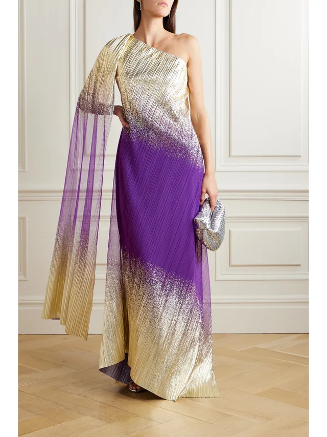 DIMA AYAD One-shoulder ombré metallic plissé-tulle gown in Purple, photo 2 of 2 from NET-A-PORTER (Canada)