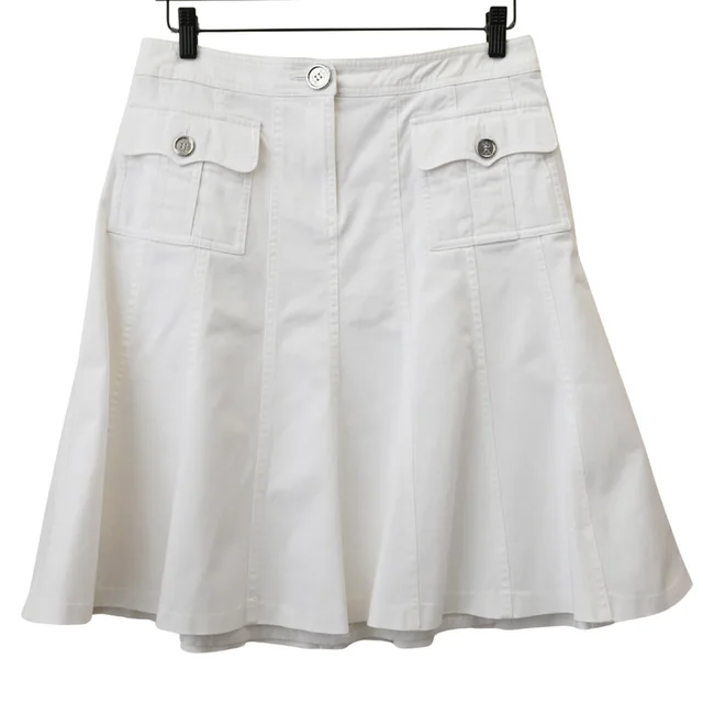 Burberry White Cotton A-Line Skirt in White from Clotheshorse Anonymous