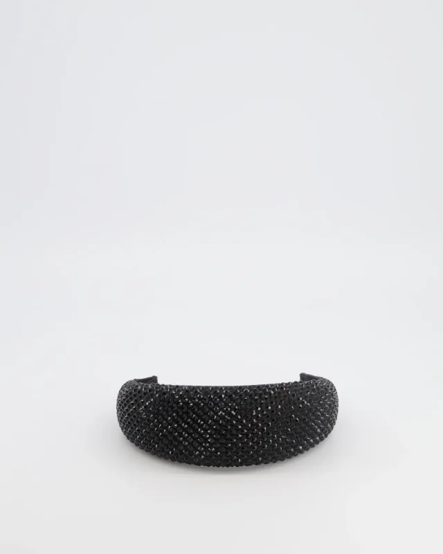Prada Crystal Embellished Headband in Black Satin from Sellier, photo 3 of 5