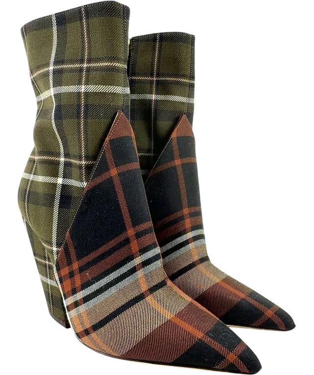 Burberry Patchwork Tartan Wedge Heel Pointed-Toe Boots UK 5 from Reliked