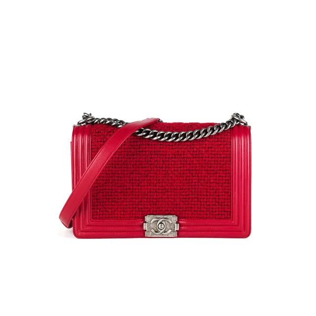 Chanel New Medium Boy Tweed Red in Red Tweed from The Purse Affair