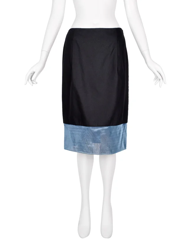 Gucci by Tom Ford Vintage AW 2000 Blue and Charcoal Grey Wool Cashmere Pencil Skirt in Blue Cashmere from Amarcord Vintage Fashion