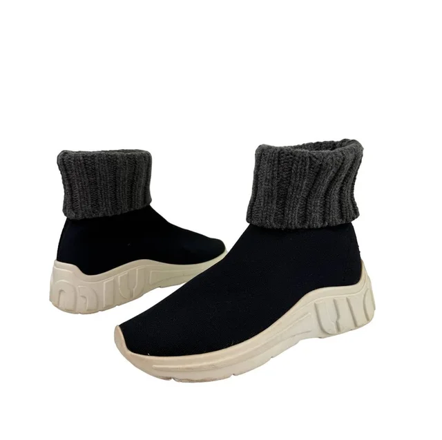 Miu Miu Prada Black / Gray Knit 5t285c Lettering Logo Sock Hi Top Sneakers 37 in gray|black from Poshmark