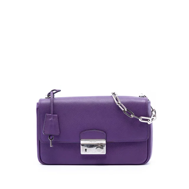 Purple Prada Saffiano Sound Lock Crossbody in Purple Saffiano leather from Designer Revival