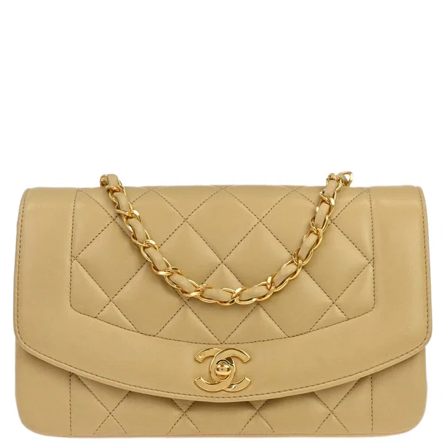 Chanel 1991-1994 Beige Lambskin Small Diana Shoulder Bag in Beige Lambskin from AMORE Vintage Tokyo