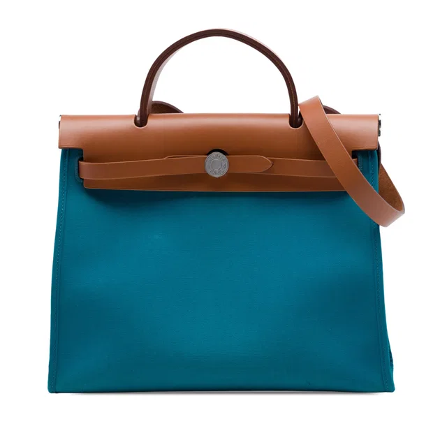 Blue Hermès Toile Herbag Zip 31 Satchel in Blue Canvas from Designer Revival