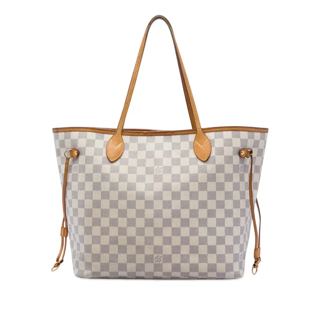White Louis Vuitton Damier Azur Neverfull MM Tote Bag in White Canvas from Designer Revival