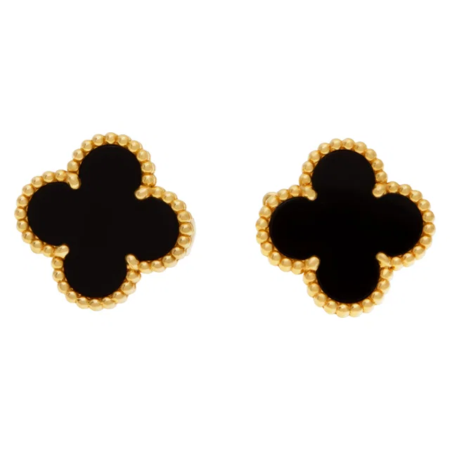 Van Cleef & Arpels Vintage Alhambra Onyx earrings in 18k in Yellow Gold from Gray And Sons