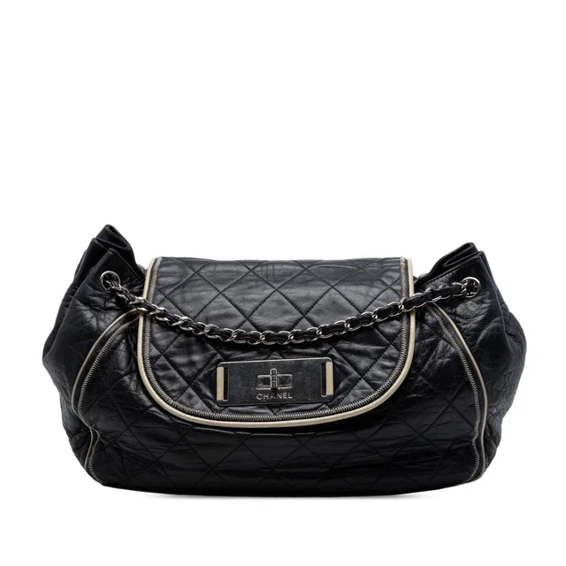 Black Chanel Quilted Lambskin East West Mademoiselle Accordion Flap Shoulder Bag in Black Lambskin from Designer Revival, photo 1 of 1