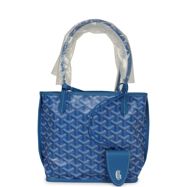 Goyard Goyardine Anjou Sky Blue Mini Bag Palladium Hardware in Blue Calfskin from Madison Avenue Couture