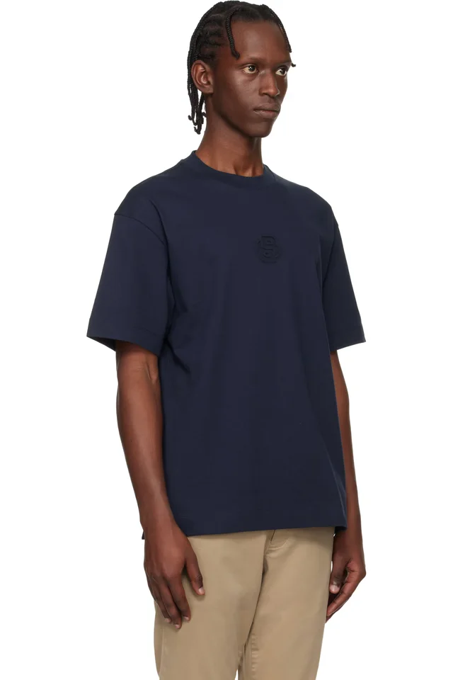 BOSS Navy Embossed-Logo T-shirt, photo 2 of 4 from SSENSE