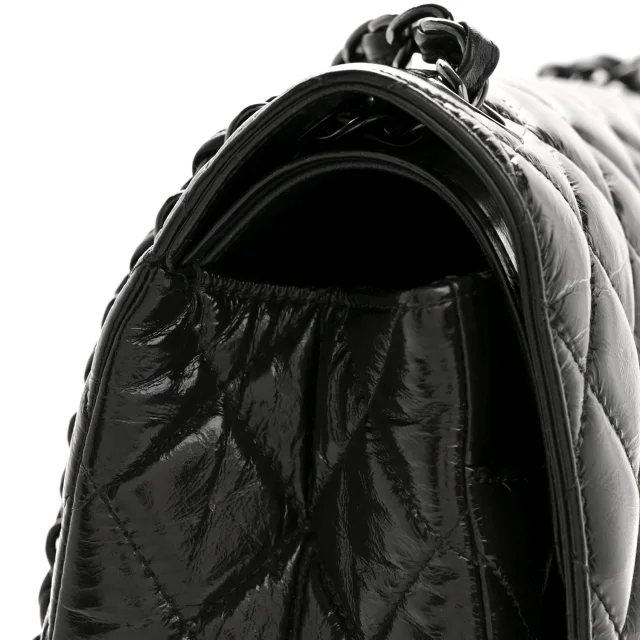 Chanel Shiny Crumpled Calfskin Quilted Jumbo Double Flap So Black in Black Calfskin from FASHIONPHILE, photo 14 of 14