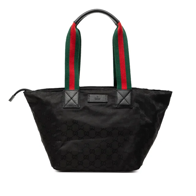 Black Gucci GG Canvas Web Tote in Black Canvas from Designer Revival