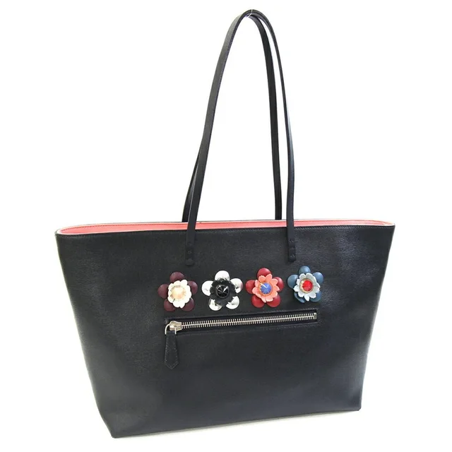 Fendi Roll Medium Tote Bag 8bh185 Black Pink Leather Shoulder With Flower Des in black Leather from Poshmark