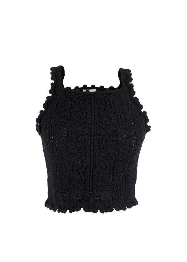 Saint Laurent Black Crochet Crop Top in Black Wool from HEWI
