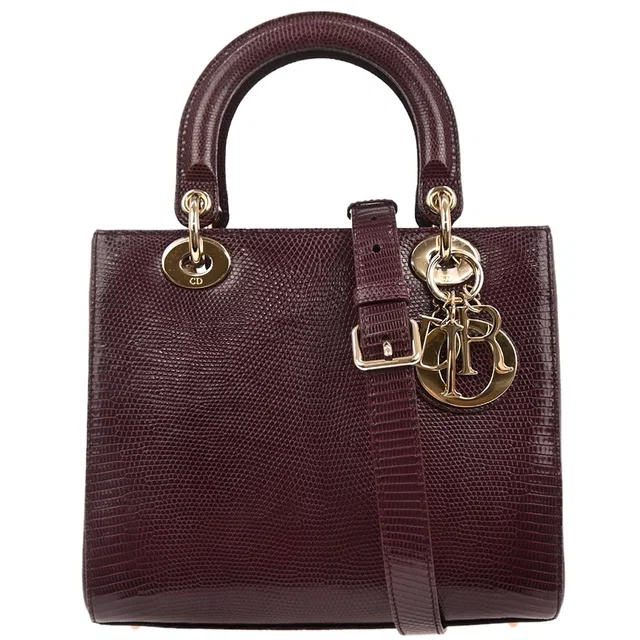 Purple Lizard Medium Lady Dior 2way Shoulder Handbag in Purple Lizard from AMORE Vintage Tokyo