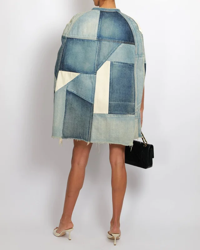 Saint Laurent Blue Denim Patchwork Sleeveless Jacket with Frayed Hem Detail Size XS (UK 6) in Blue Denim from Sellier, photo 2 of 2