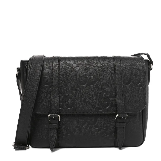 Gucci Jumbo GG Medium Messenger Raffia Leather Bag - Black in Black Raffia from H&T