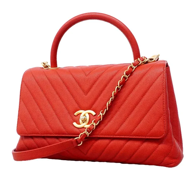 Chanel Handbag Coco Handle Caviar Leather Red Gold 2-Way Bag in Red Caviar leather from The Reluxe
