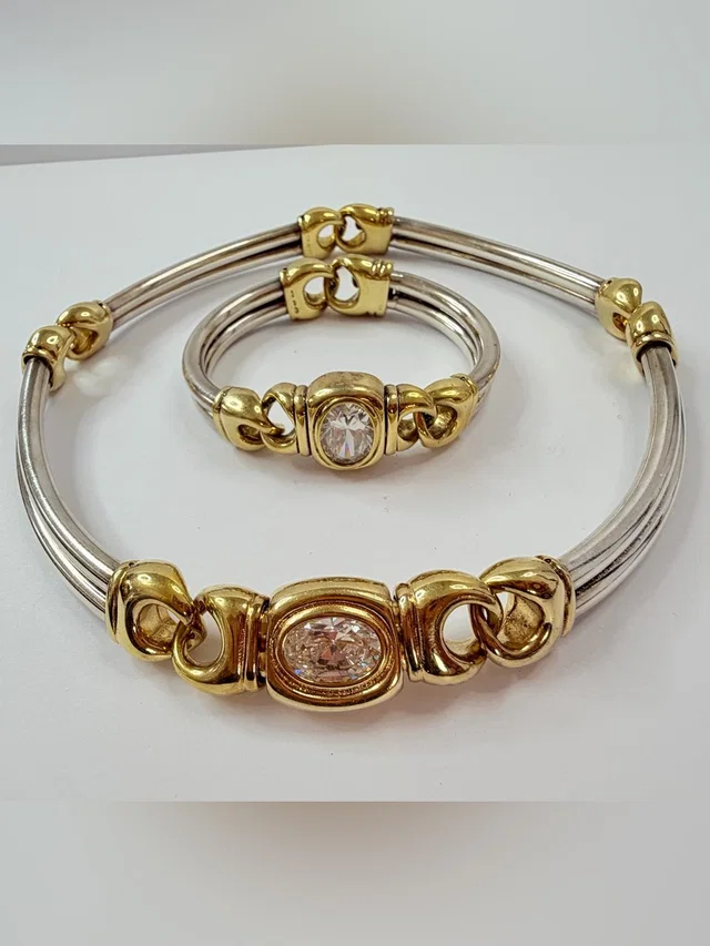 Unoaerre Vintage Italy 165g Solid Two-Tone Necklace And Bracelet- Sterling in gray|silver|gold|red from Poshmark