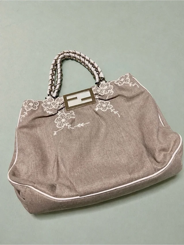 Fendi Mia Tote - Gray Fabric With Detailed White Lace Embroidery (Coa Included!) in gray Canvas from Poshmark, photo 1 of 1