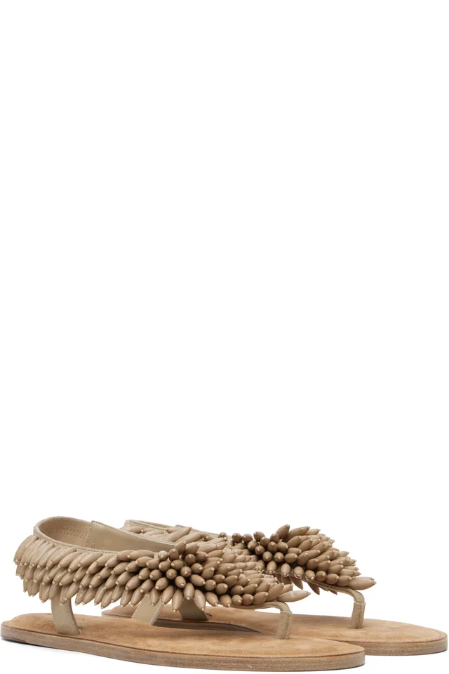 BALMAIN Beige Suede & Beads Sandals, photo 4 of 5 from SSENSE