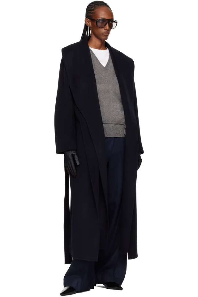 Róhe Navy Signature Double-Faced Scarf Coat, photo 4 of 4 from SSENSE