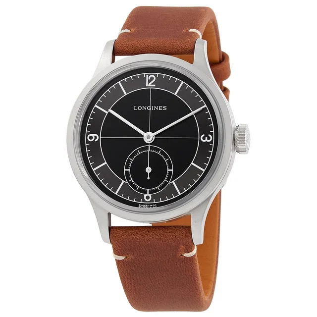Longines Heritage Classic Automatic Black Dial Mens Watch L2.828.4.53.2 in black|brown|red Leather from Jomashop.com