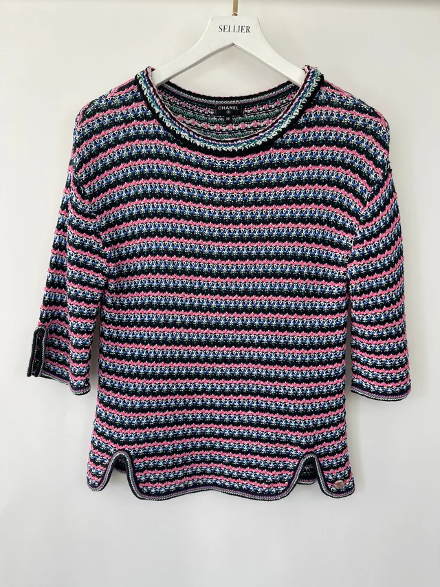Chanel Pink, Black Metallic Green Mid-Sleeve Top FR 38 (UK 10) in Black Tweed from Sellier, photo 10 of 14