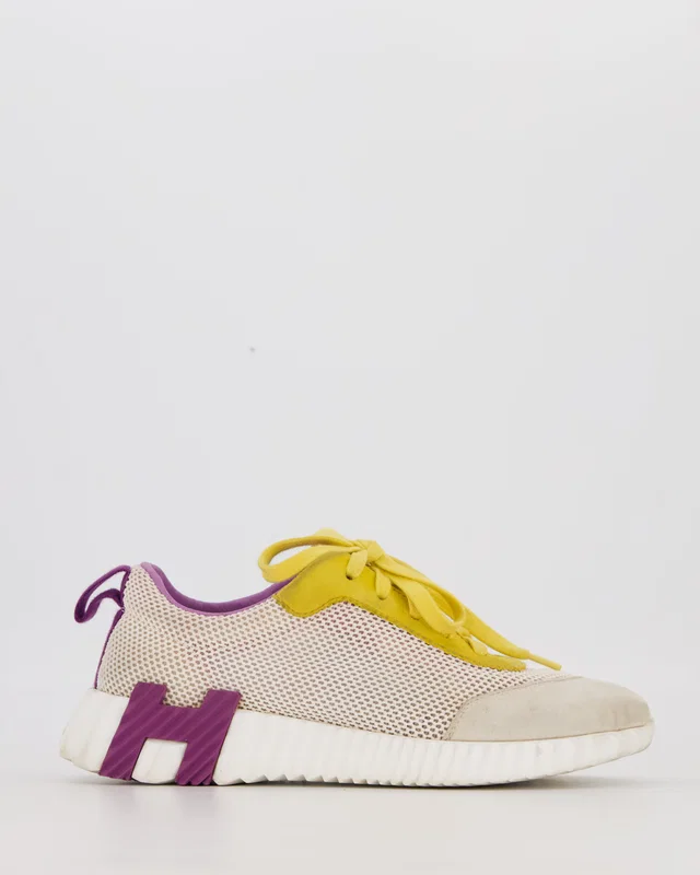 Hermès Beige and Purple Bouncing Sneakers with Yellow Suede Details Size EU 36 in Beige Suede from Sellier