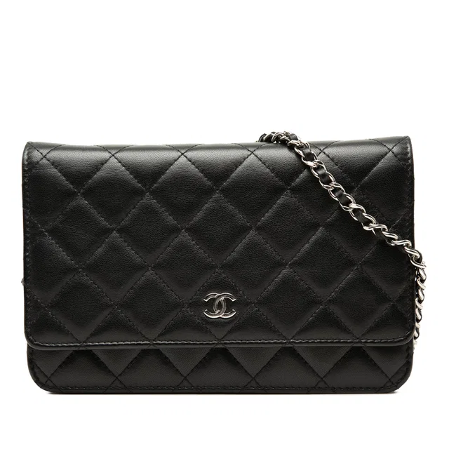 Black Chanel CC Quilted Lambskin Wallet On Chain Crossbody Bag in Black Lambskin from Designer Revival