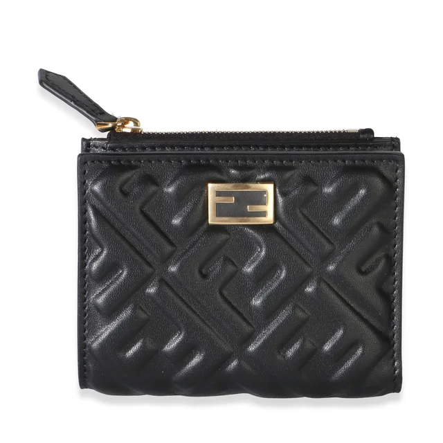 Fendi Black Nappa Zucca Compact Wallet in Black Nappa leather from myGemma
