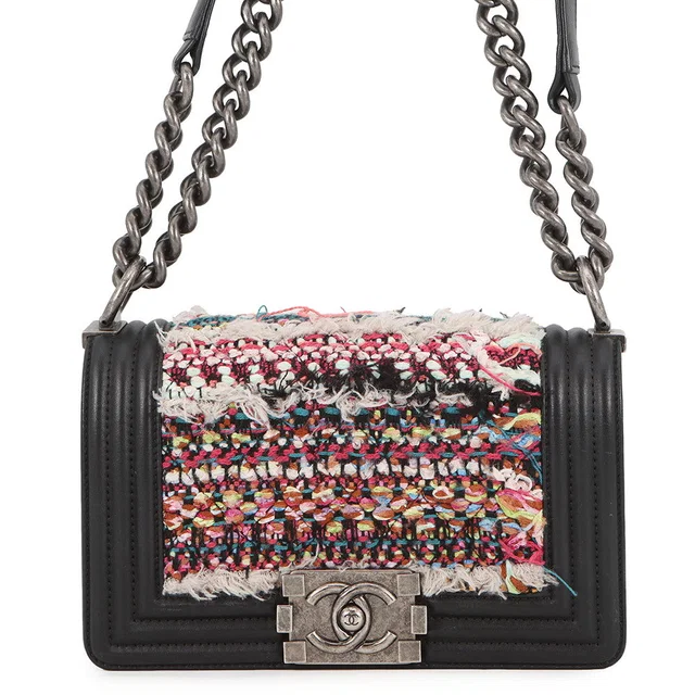 Boy Chanel ChainShoulder Bag Black/Multicolor Tweed Lambskin Size Small in Black Lambskin from GALLERY RARE