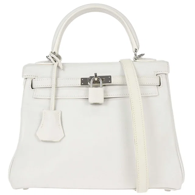 Hermès White Swift Kelly 25 Retourne 2way Shoulder Handbag in White Swift leather from AMORE Vintage Tokyo